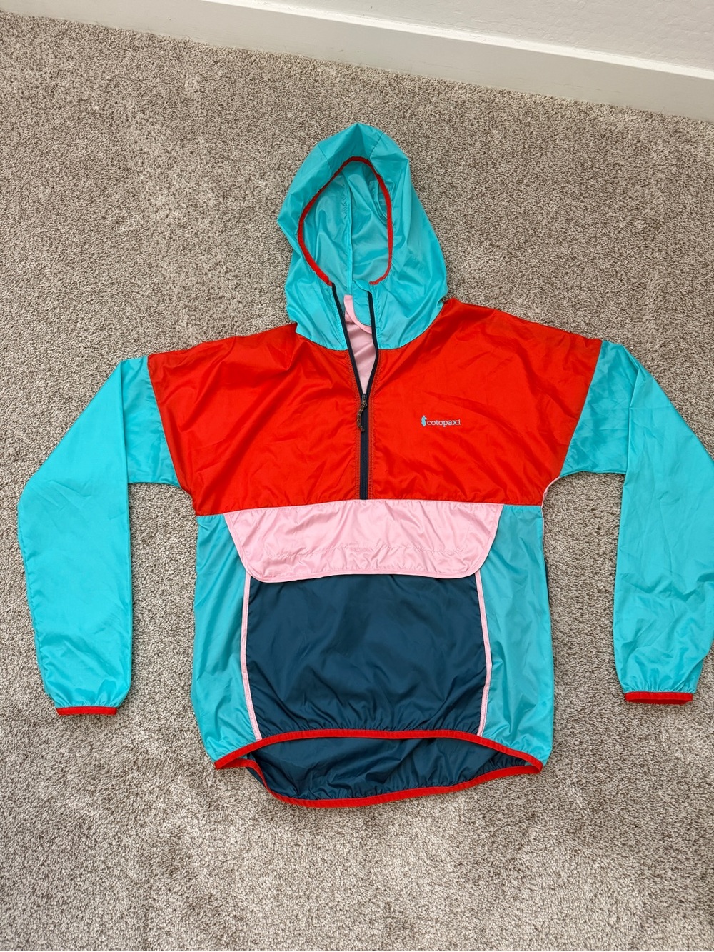Cotopaxi Colorblock Teca Half Zip Windbreaker - Teal, Red, Pink, Navy
